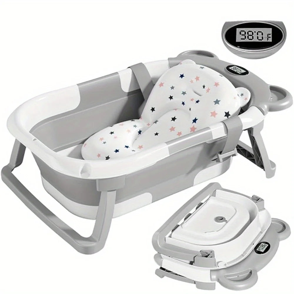 Bañera plegable para bebé con termómetro y cojín