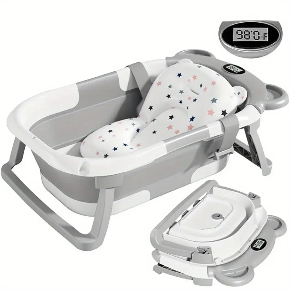 Bañera plegable para bebé con termómetro y cojín