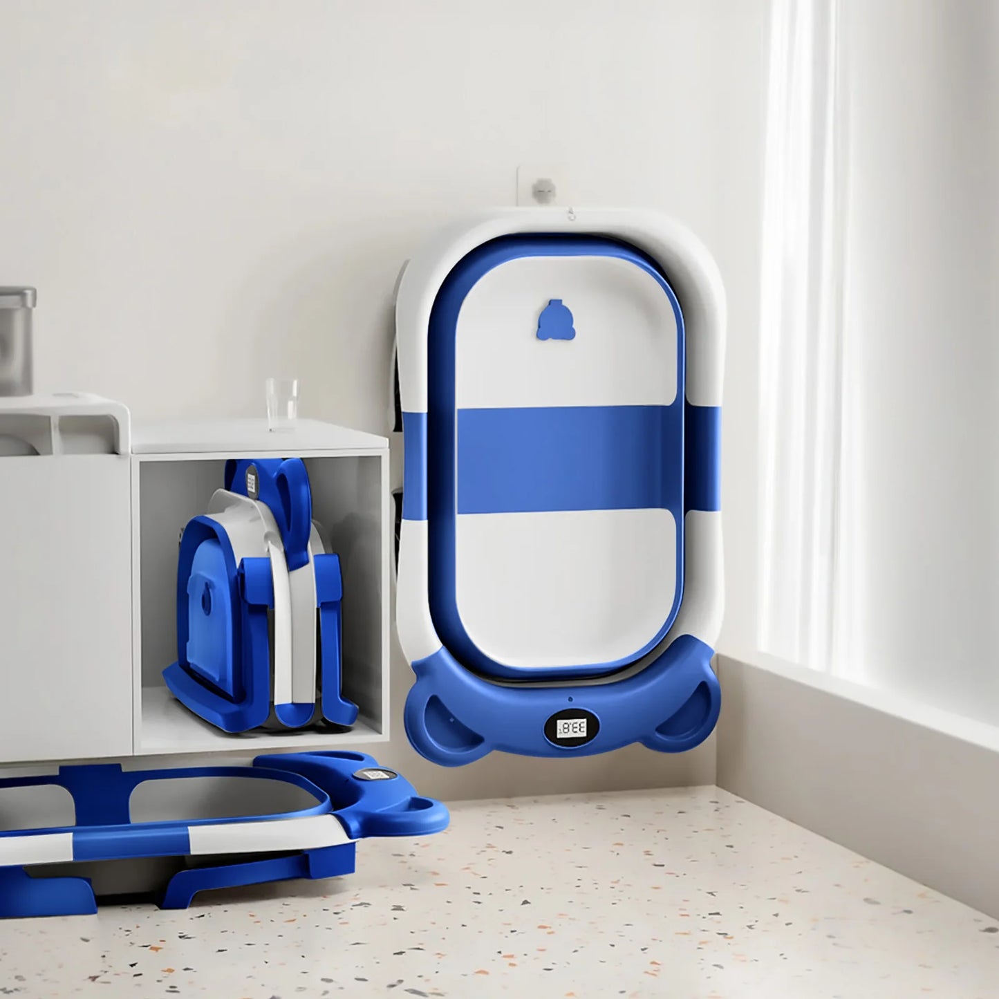 Bañera plegable para bebé con termómetro y cojín