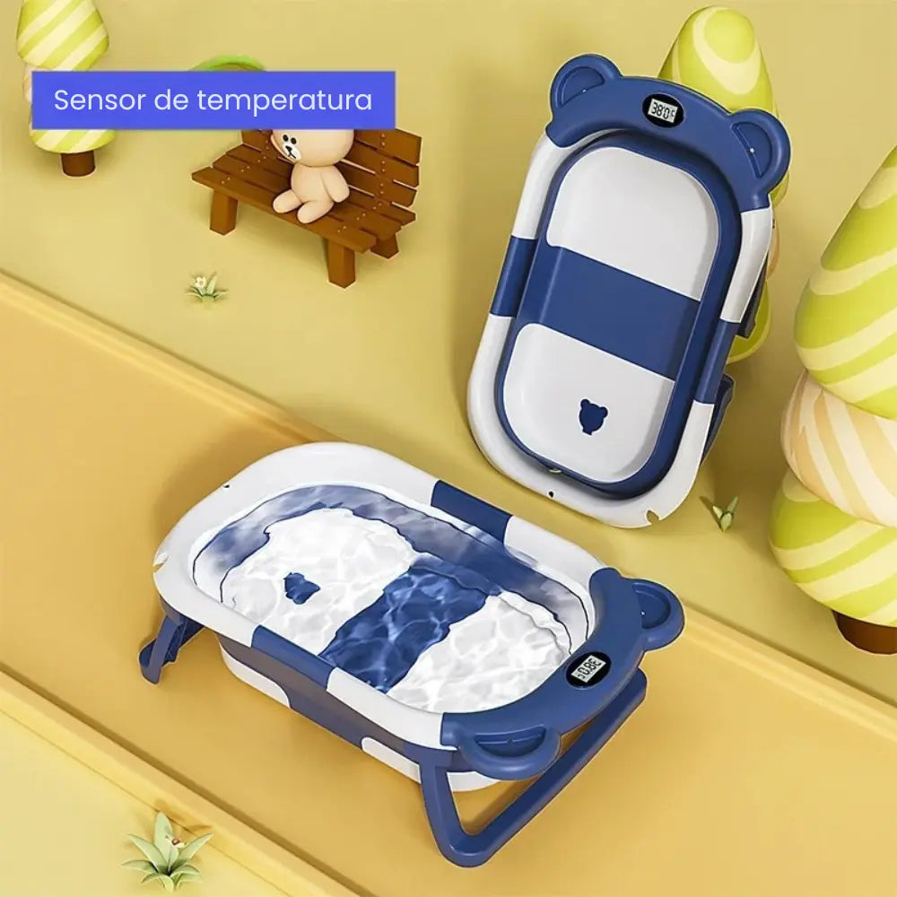 Bañera plegable para bebé con termómetro y cojín