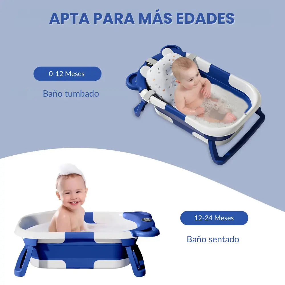 Bañera plegable para bebé con termómetro y cojín