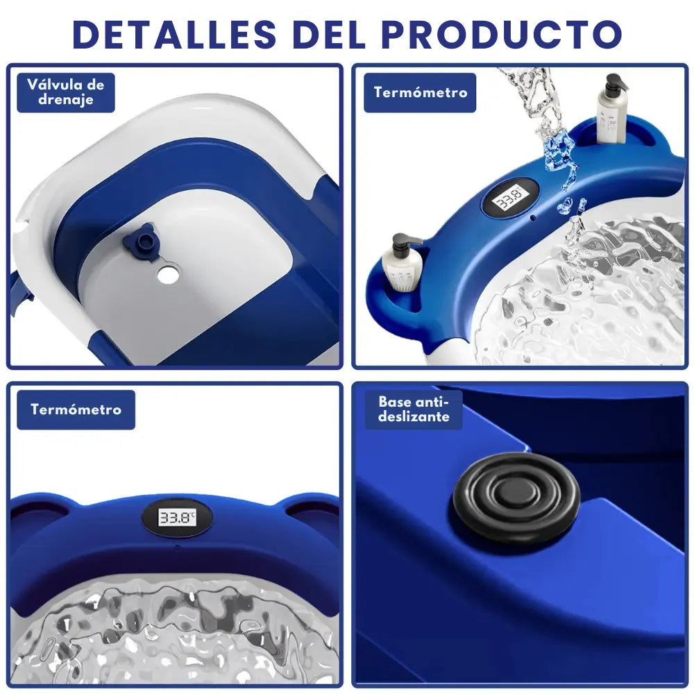 Bañera plegable para bebé con termómetro y cojín