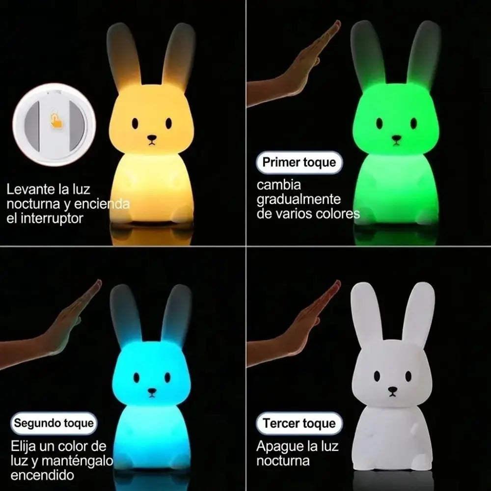 Luz nocturna LED de silicona con forma de conejo