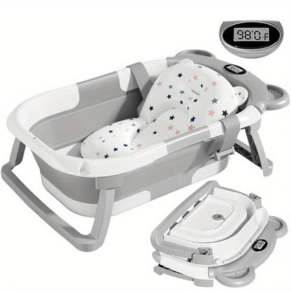 Bañera plegable para bebé con termómetro y cojín