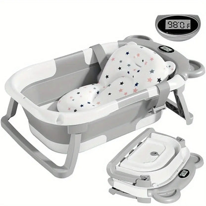 Bañera plegable para bebé con termómetro y cojín