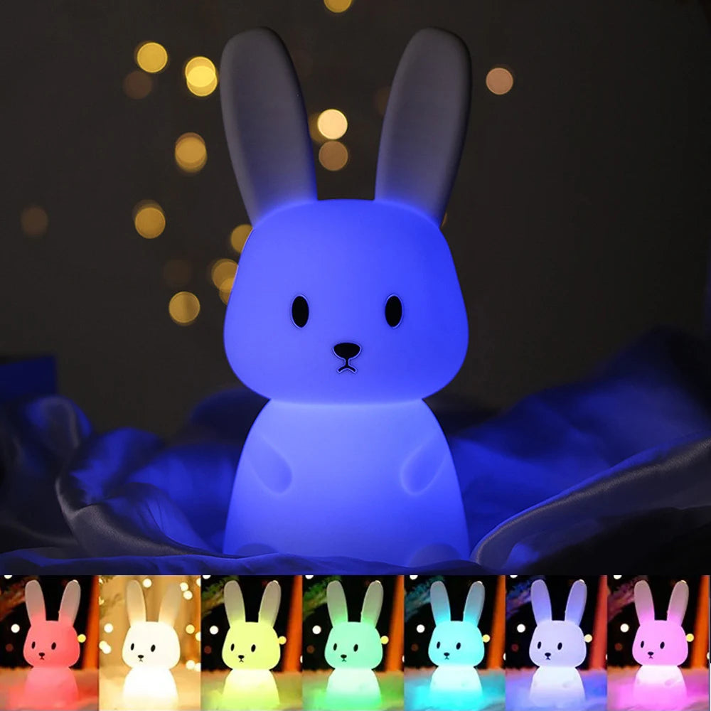 Luz nocturna LED de silicona con forma de conejo