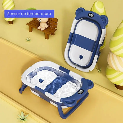 Bañera plegable para bebé con termómetro y cojín