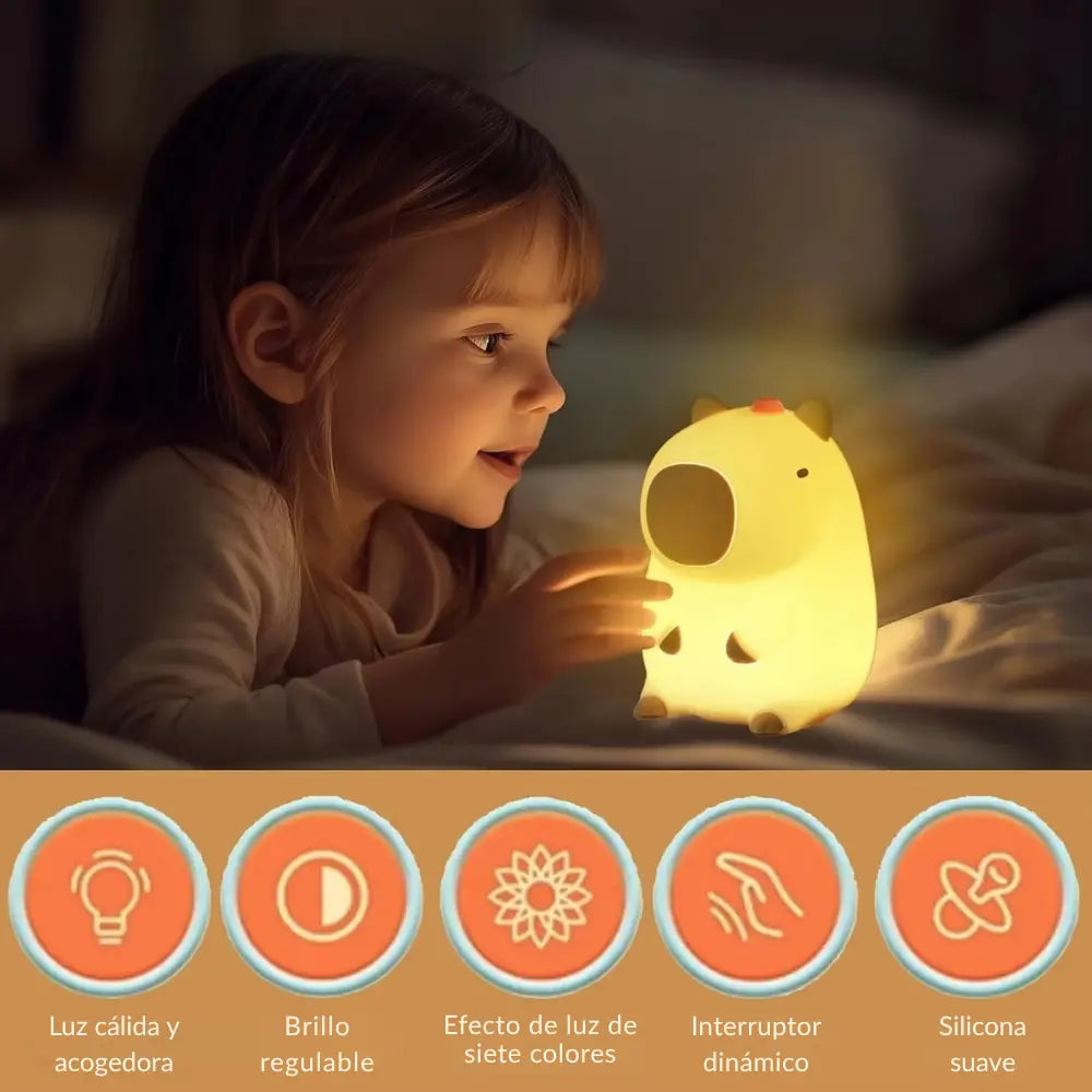 Luz nocturna LED de silicona con forma de capibara