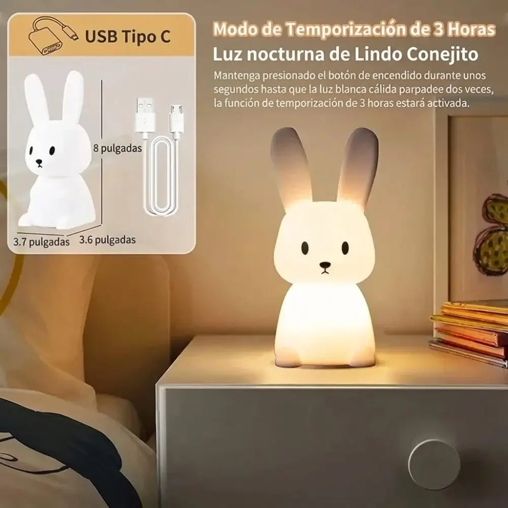 Luz nocturna LED de silicona con forma de conejo