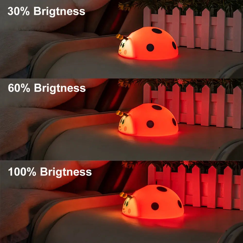 Luz nocturna LED de silicona con forma de mariquita