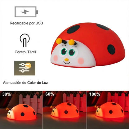 Luz nocturna LED de silicona con forma de mariquita