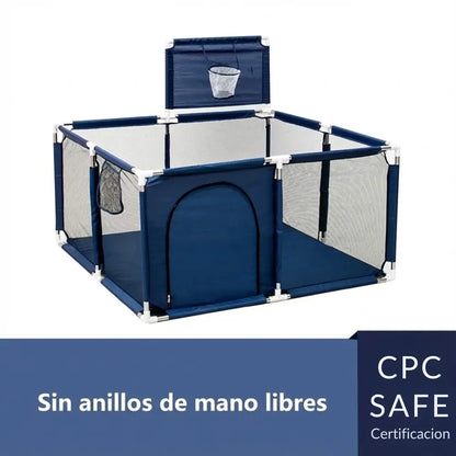 Parque de juegos cuadrado para bebé con canasta